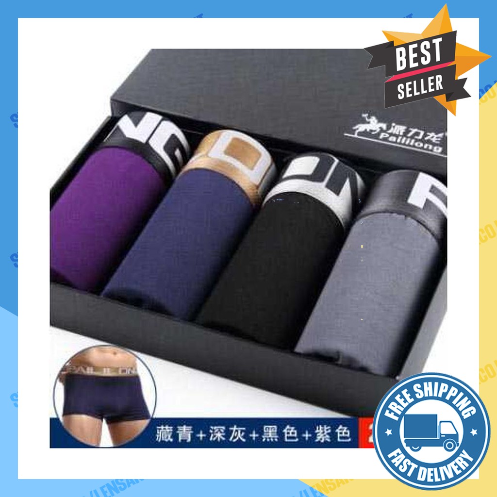 Celana Dalam / Boxer / Cawat Pria Fleksibel Solid Pattern 4Pcs