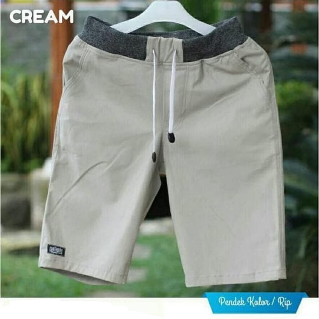 CELANA PENDEK KOLOR RIP / CHINO MELAR PINGGANG KERUT / COTTON TWILL DIAMOND / HITAM MOCCA GREY CREAM-3