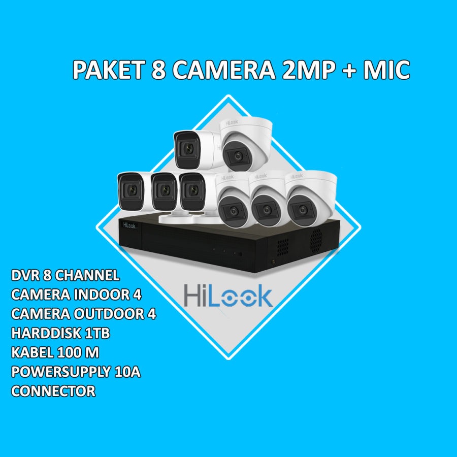 PAKET CCTV HILOOK 2MP AUDIO 8 KAMERA HDD 1TB SIAP PASANG