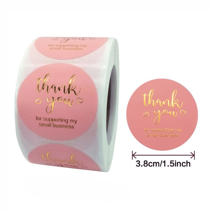 

Sticker Label Thank You Pink Gold Foil Stiker Tag Segel Amplop Undangan Bingkisan Kado 1,5 inch / 3,8 cm