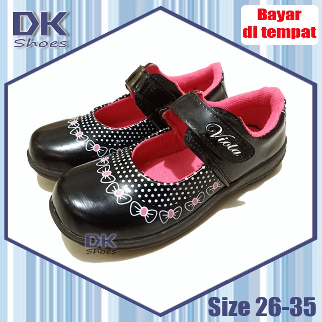 Viola Kitty Pink 26-35 / Sepatu Flat Sekolah Hitam Pink Anak Perempuan TK / Sepatu Pesta Anak