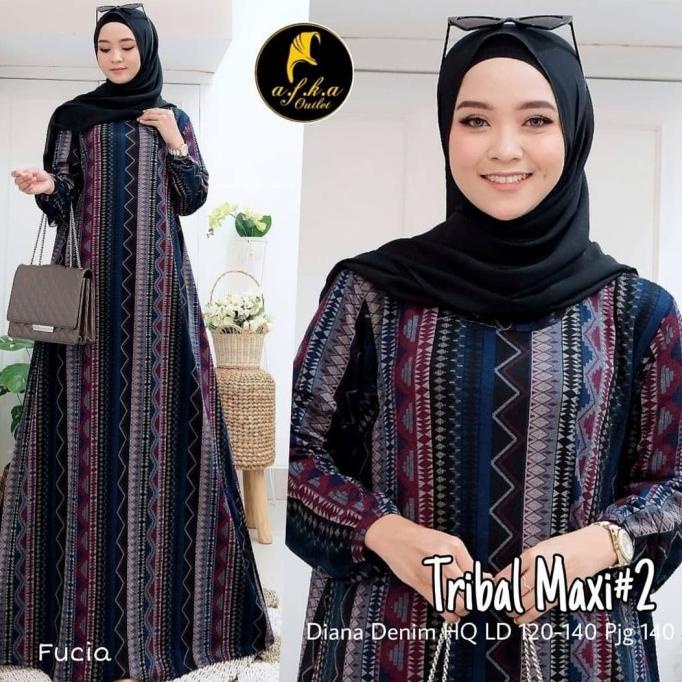 Tribal Maxi #2 jumbo diana denim import gamis muslim maxi dress wanita