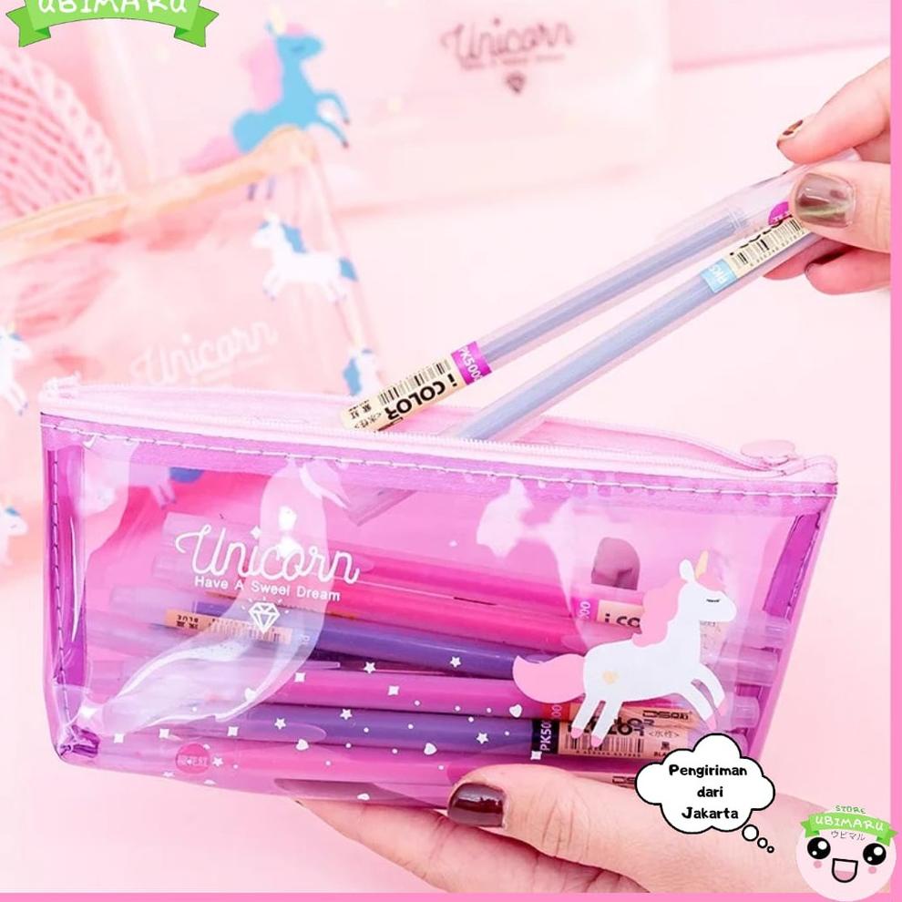 

[PRODUK 0VAJJ] [UBIMARU] UNICORN TRANSPARENT PENCIL CASE - TEMPAT PENCIL TRANSPARAN - UNICORN BAG ZQY