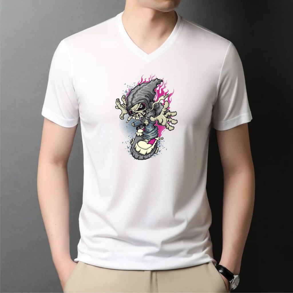 KAOS PRIA WANITA LEHER V-NECK DISTRO GAMBAR CASPER DEWASA T-SHIRT BASIC