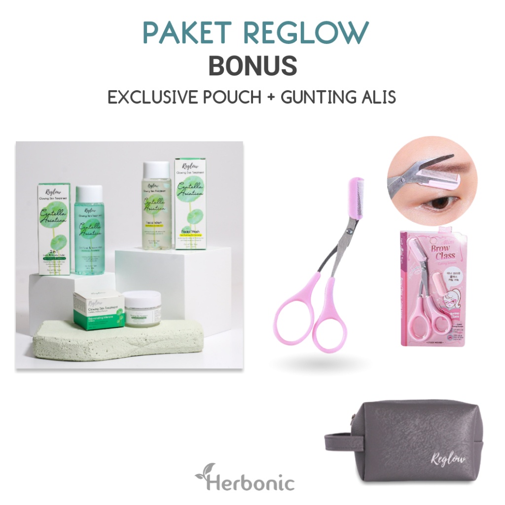 REGLOW PAKET SKINCARE BPOM GLOWING SKIN TREATMENT PAKET WAJAH GLOWING FACIAL WASH / TONER / CREAM-1 Paket+Gunting Alis