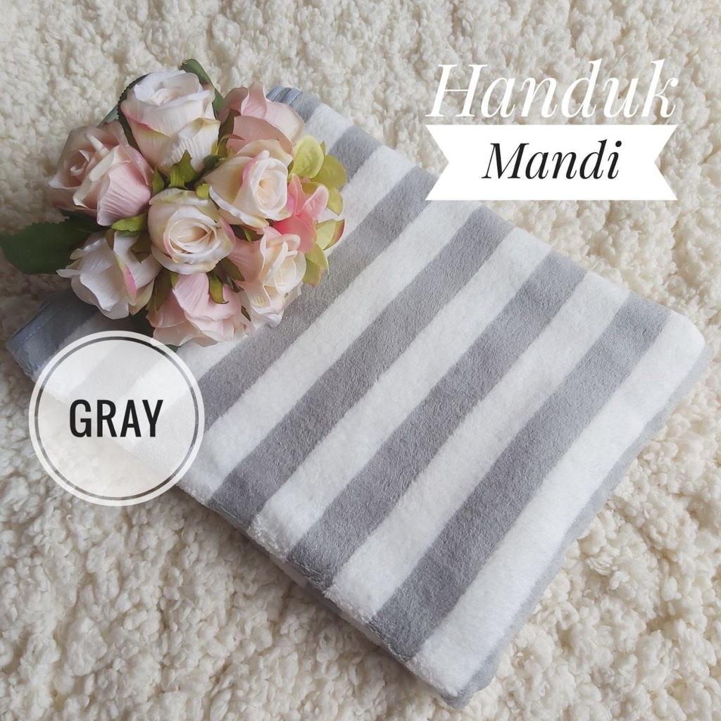 [BAYAR DITEMPAT] Handuk Microfiber Bulu Salur Garis Lembut Super Serap Air Premium SIZE 140 X 75CM