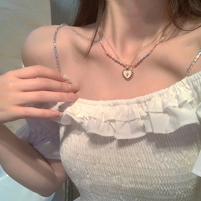 Korean Fashion Temperament Multilayer Necklace Pearl Women Accessories Love Hollow Pendant Necklace