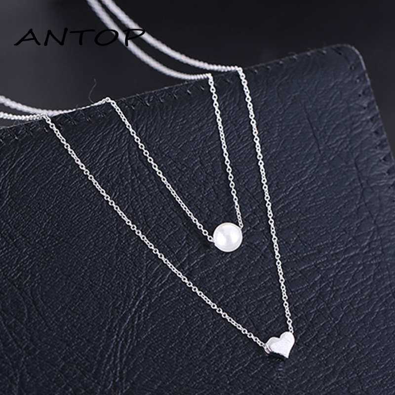 Kalung Rantai Klavikula Pendek Multilayer Aksen Mutiara Ganda Untuk Hadiah Ulang Tahun Wanita ANTOP