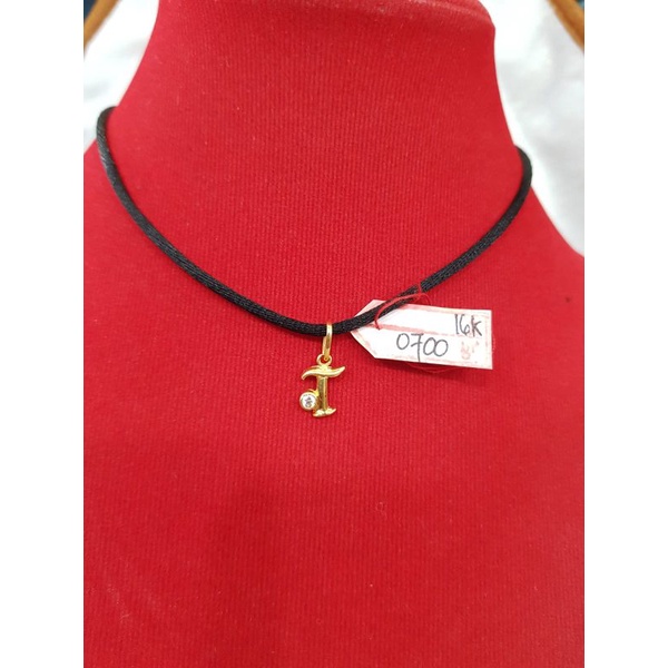 LT1568E165E liontin model huruf T permata inisial nama emas kuning asli berat 0.700 kadar 70% 16k