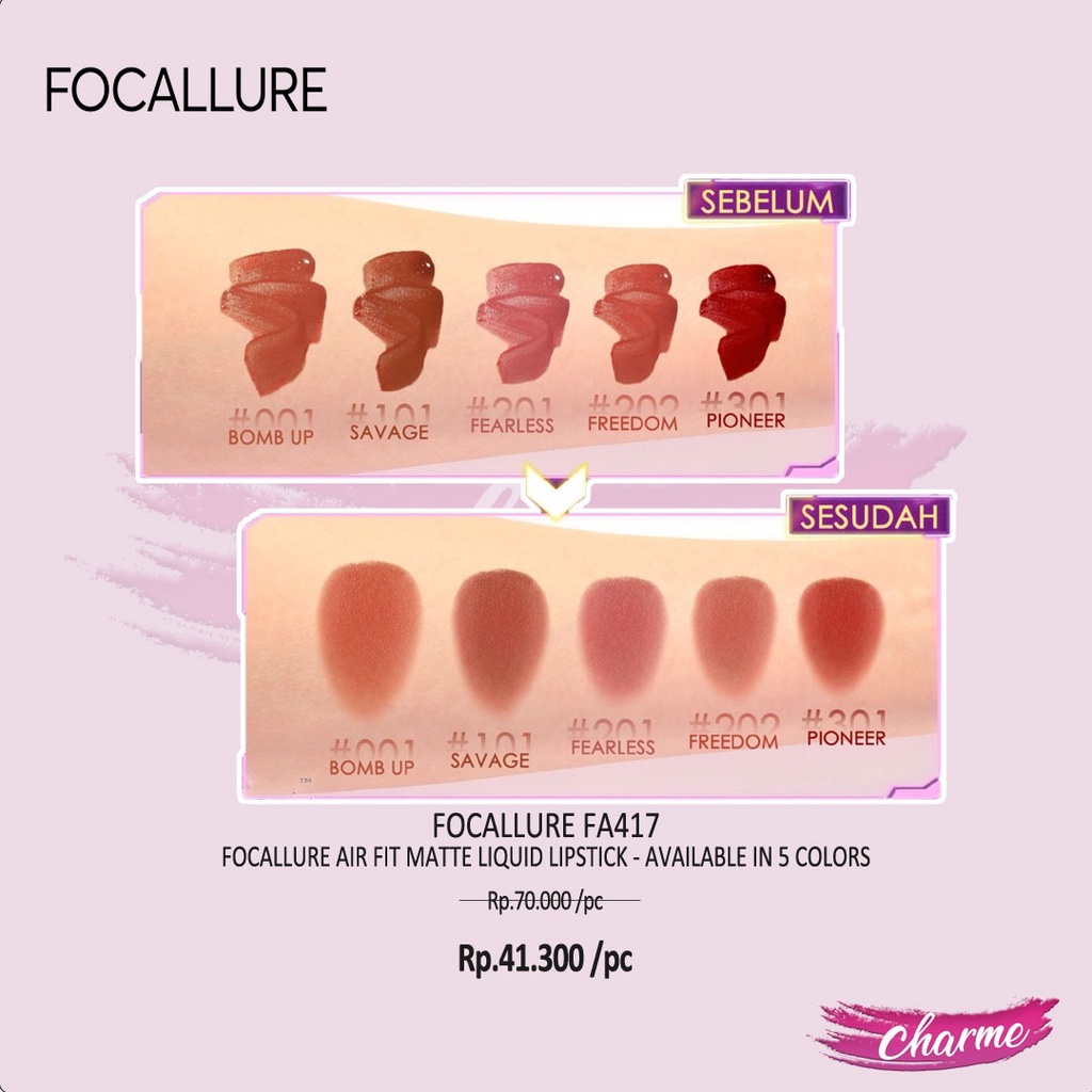 (READY &amp; ORI) Focallure Air Fit Matte Liquid Lipstick FA417 FA 417