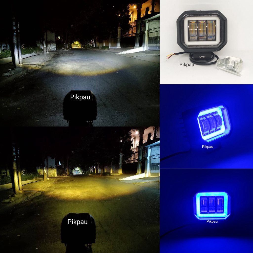 Lampu tembak Led cree 6D Kotak Senja Ring Biru Sorot putih Kuning 3 mata Lensa 6D cahaya tembak putih kuning terang dan luas