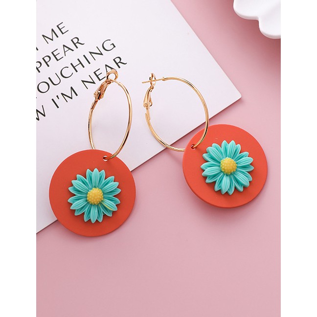 LRC Anting Tusuk Fashion Circle Geometric Round Stereo Daisy Earrings F81287