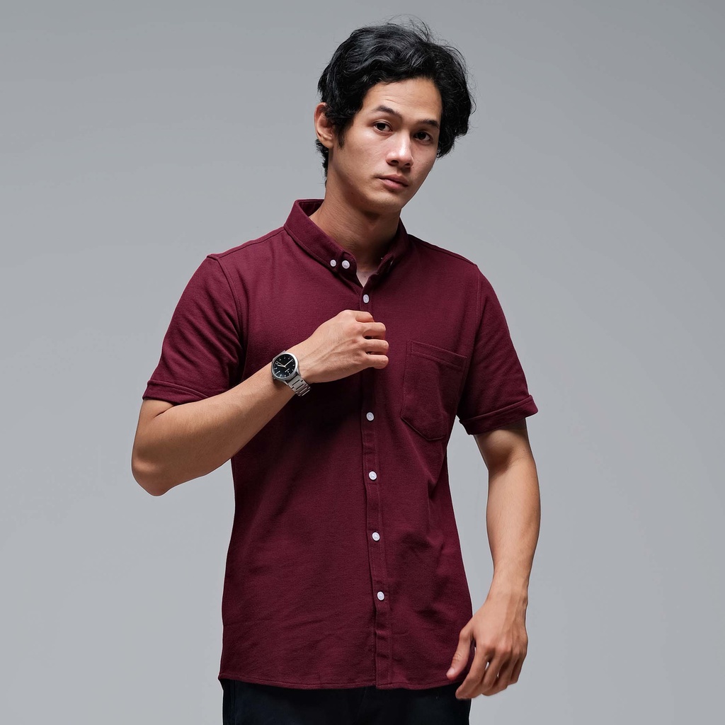 JB - PSY Short Sleeve Maroon - Kemeja Lengan Pendek Pria