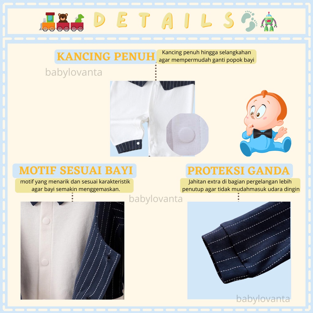 [COD] baju bayi premium elit import korea motif TUXEDO ELEGANT NAVY / jumper keren anak laki-laki premium BA-245/Babylovanta