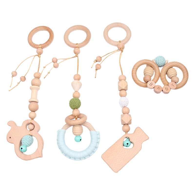 Mary 4pcs / Set Mainan Rattle Teether Ring Kayu Untuk Bayi