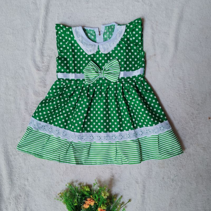 Dress anak 1 2 tahun gaun anak cewek perempuan lucu unik polka strip salur ( dress seruni stripolka )