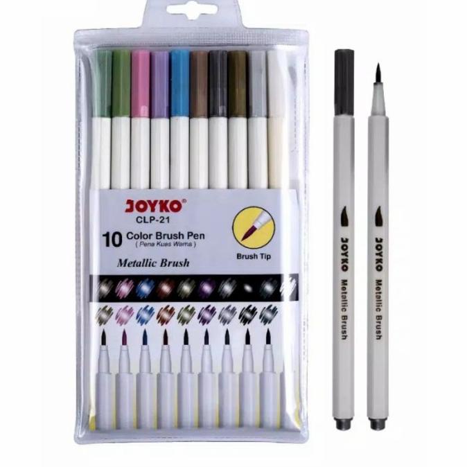 

(BISA COD) Pulpen Kuas Warna Metalik Joyko/Color Brush Pen Metallic CLP-21 KOMPLIT Kode 628