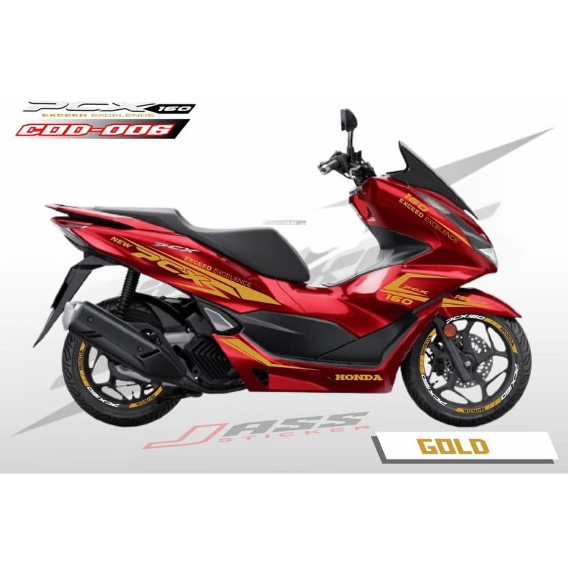 cutting sticker honda new pcx 160 body merah sticker gold + Sticker Velg