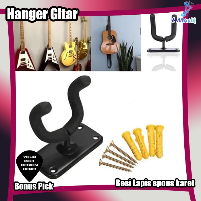 HANGER GITAR BASS Gantungan Dinding Besi Gitar / Hanger Gitar / Bracket Holder Hitam