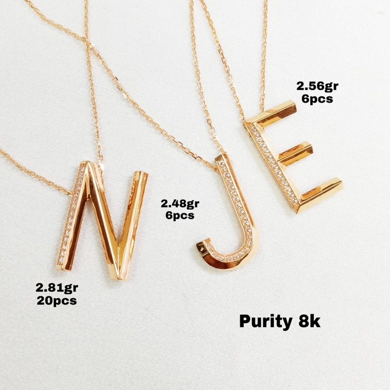 Kalung igun huruf alphabet kadar 375 emas asli