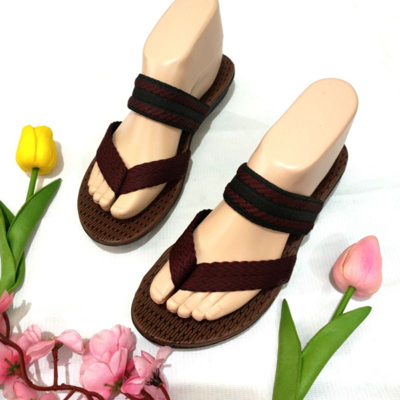 Sandal wanita ban 1 japit garis Felonie SE 01 Turki rajut terbaru murah