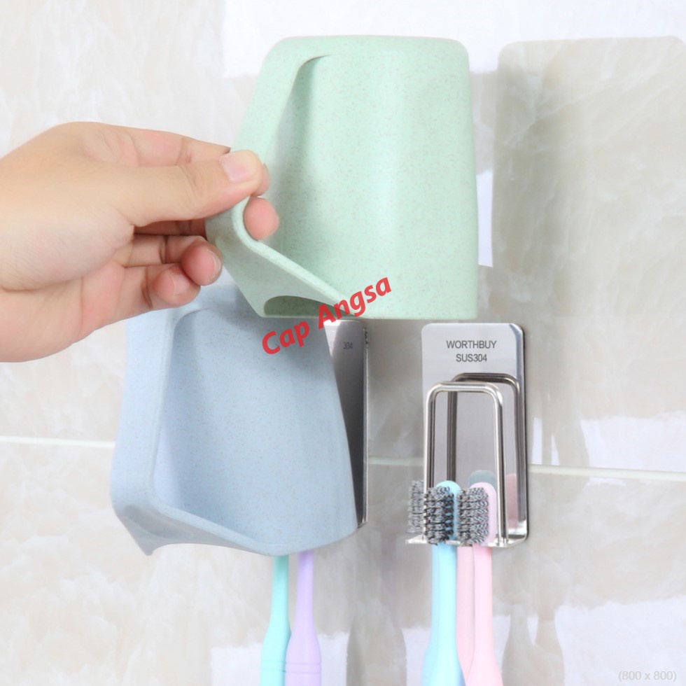 TEMPAT SIKAT GIGI CANTOLAN GELAS TOOTHBRUSH AND CUP GLASS HOLDER TEMPEL DINDING TOOTH BRUSH WALL MOUNT