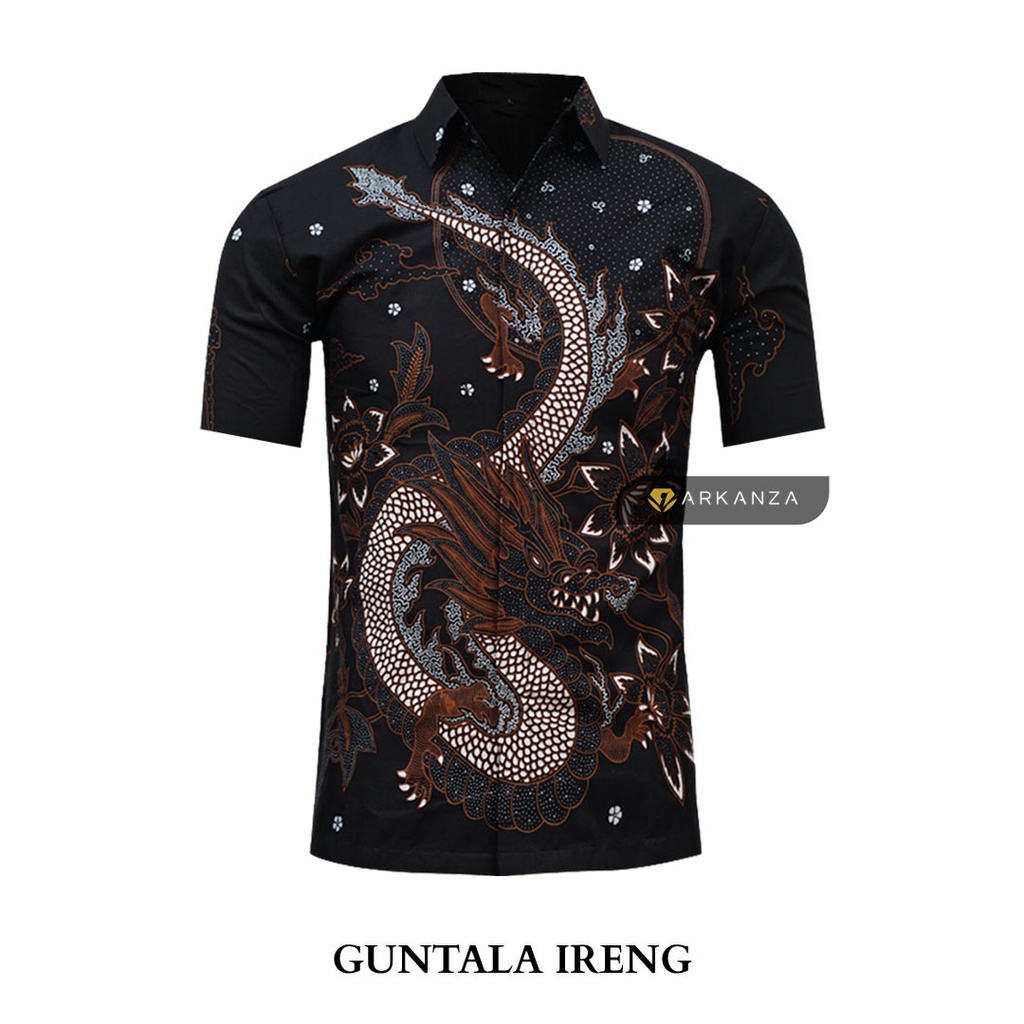 BATIK ARKANZA Motif GUNTALA IRENG Hem Atasan Kemeja Baju Batik Pria Cowok Laki Laki Slimfit Full Lapis Furing Lengan Panjang Lengan Pendek Original Asli