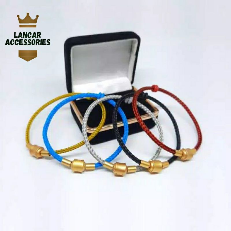 Gelang Tali Kawat Anti Air Waterproof Wanita Charm Liontin Huruf Emas