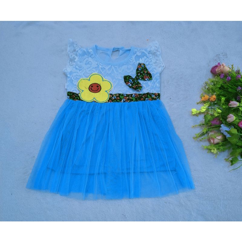 Dress anak 1 2 Tahun tutu tile  perempuan bunga matahari smile pita tutu murah pesta unyu brokat anak (Dress Sunflowers)