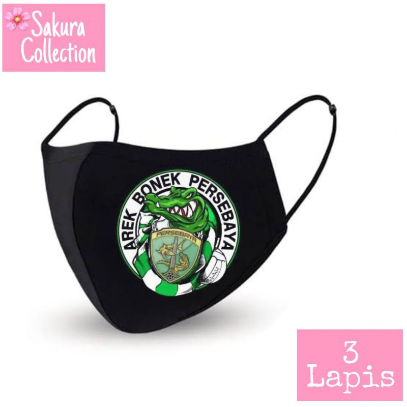 Masker Kain 3 Lapis 3 Ply Scuba Hijab Logo Persebaya Fans