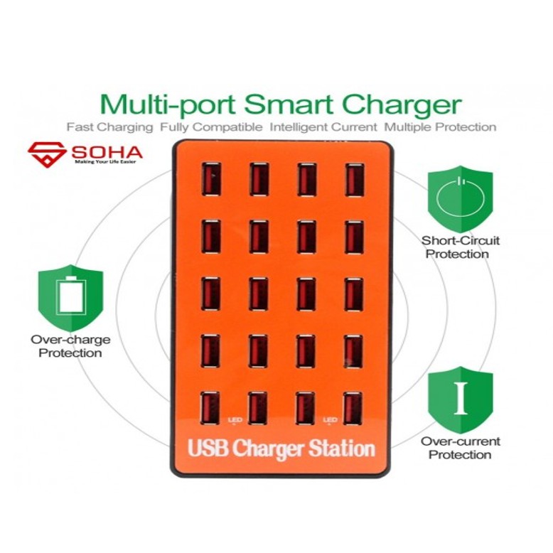 MP-01 SOHA A5 Charger Multi Port Terdapat 20 Port USB 20 Ampere Fast Charging + Outputnya Automati