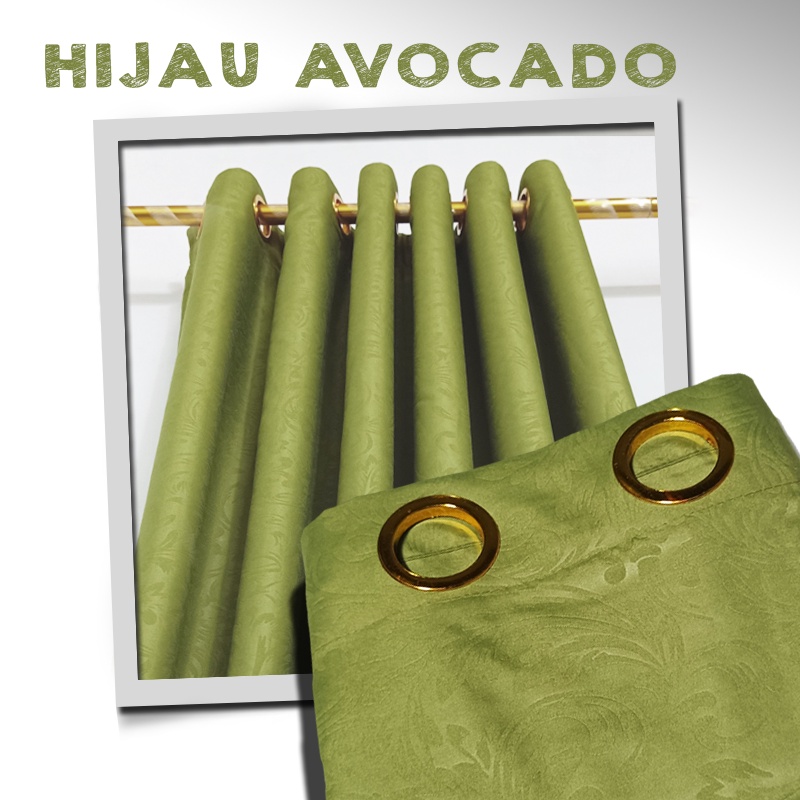 Gorden Polos Embos murah smokring 12 lubang Pintu Jendela Gorden Coklat polos Gordyn Hordeng Tirai-H AVOCADO 160X115