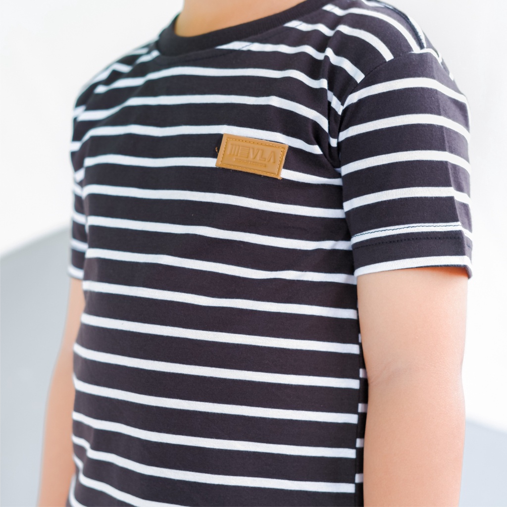 Kaos Stripe Garis Anak Laki Laki Perempuan Branded Unisex Original Premium | Mevla Kids - Uzuki Black