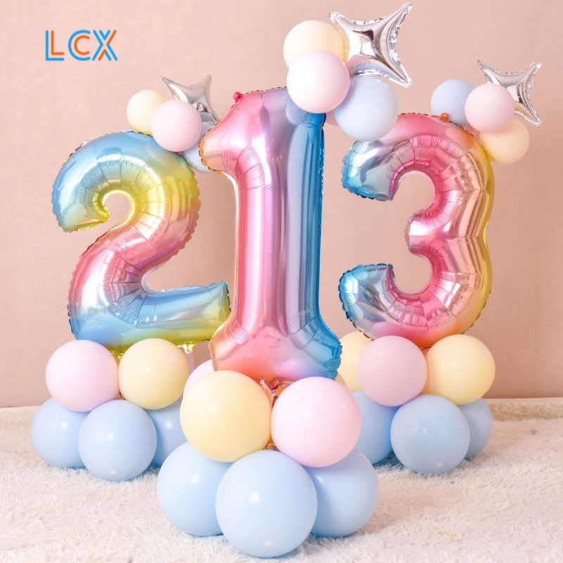 LCX Aluminium Foil Gradien Balon Digital Dekorasi Pesta Balon Set