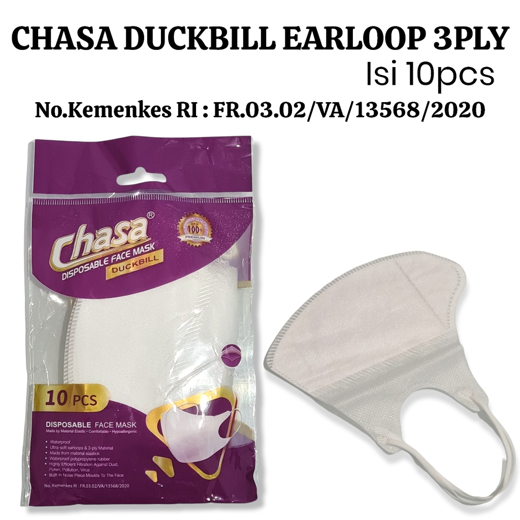 MASKER DUCKBILL CHASA EARLOOP 3PLY ISI 10PCS  MASK SPECIAL TRAVEL PACK 3 PLY ISI 10PCS