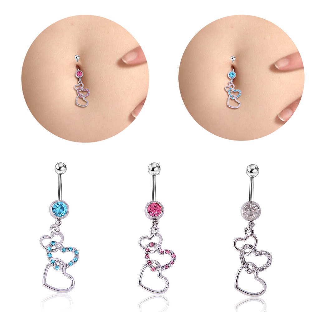 Anting Tindik Pusar Bentuk Tiga Hati Bahan Baja Untuk Wanita