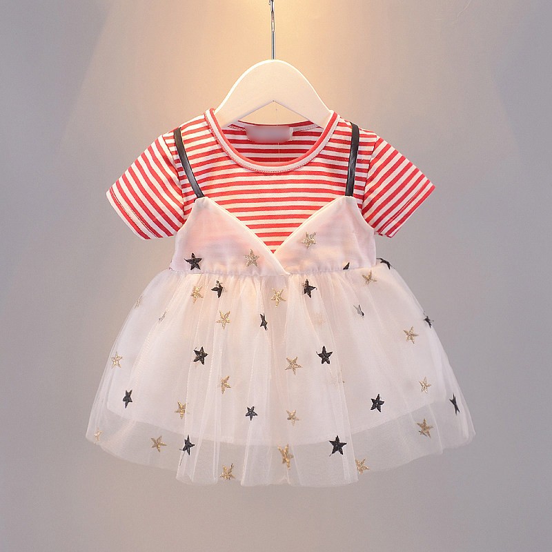 KF Cat Dress anak tutu mini gaun pesta anak/bayi perempuan import 3 bln-2 thn Star lucu katun & kasa-1