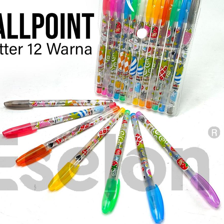 

Grosir 12pcs PULPEN GEL GLITTER NON KARAKTER / pulpen glitter 12warna-warni