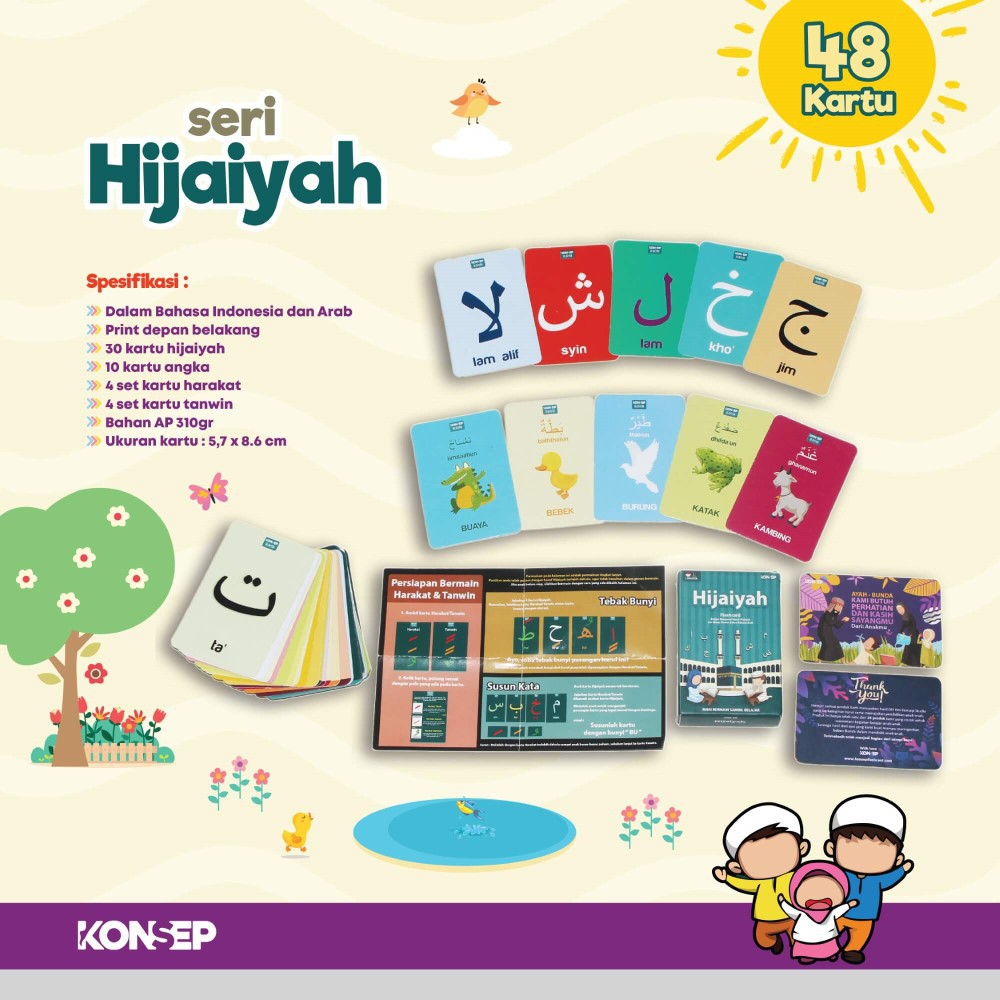 Flash Card Hijaiyah - Kartu Belajar Anak Bergambar - Konsep Studio Original