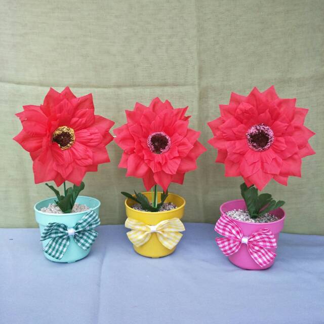ARIANI1318 SET BUNGA PLASTIK MATAHARI BESAR DENGAN POT PLASTIK DEKORASI RUMAH SHABBY CHIC-1