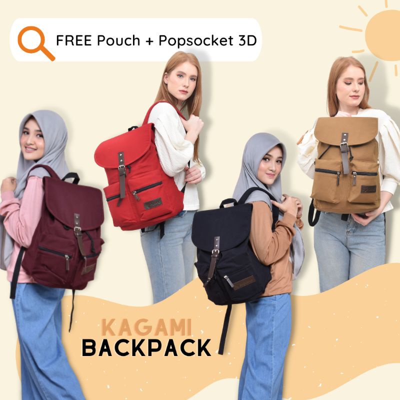 Tas Ransel Laptop Kanvas Wanita Kuliah Sekolah Muat Laptop 14 inch