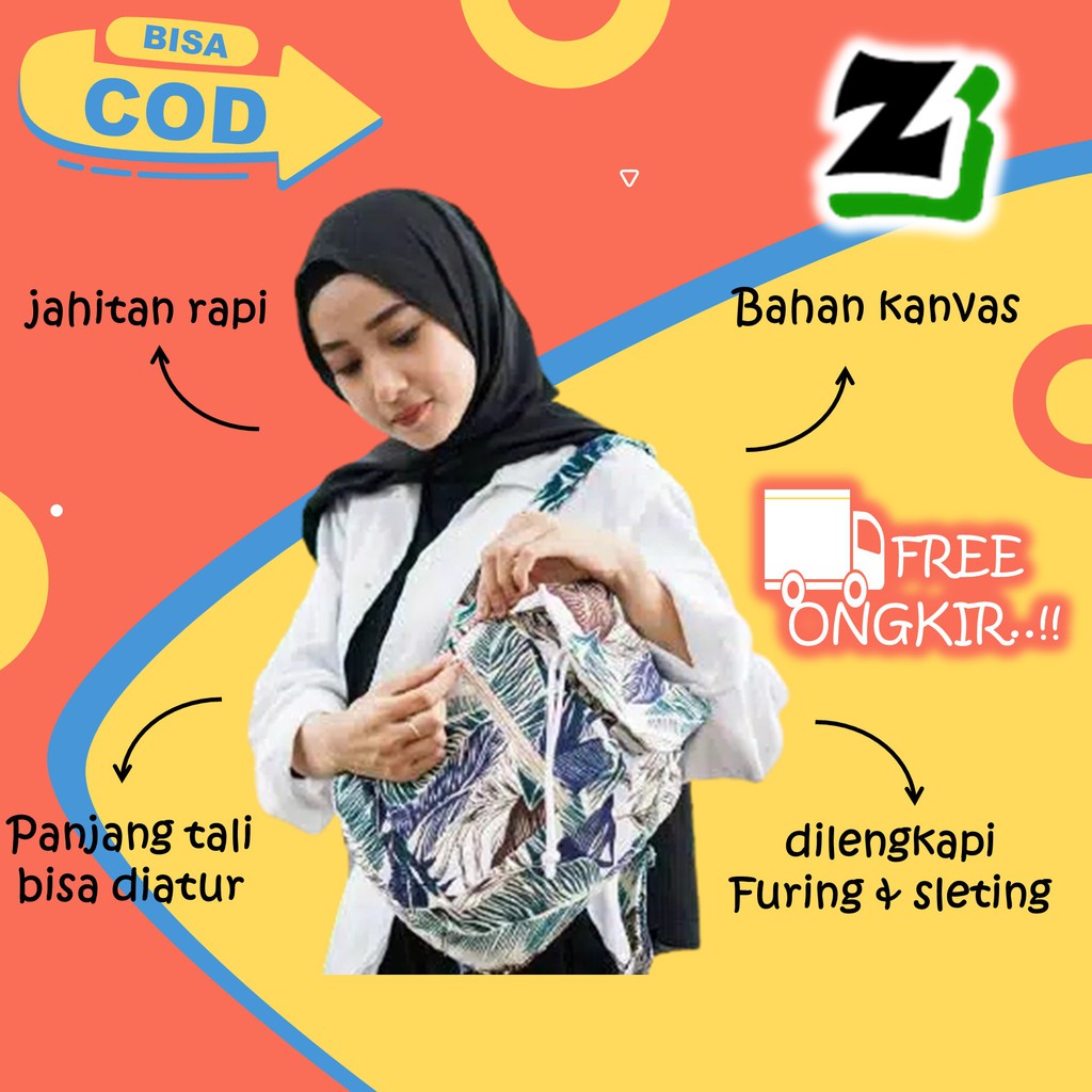 Tas ransel wanita cewek Perempuan Cewe remaja Sekolah kuliah kerja kanvas kekinian serut murah A6-dedaunan