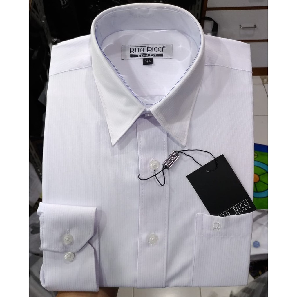 Kemeja Pria Rita Ricci Slimfit Putih Salur Lengan Panjang