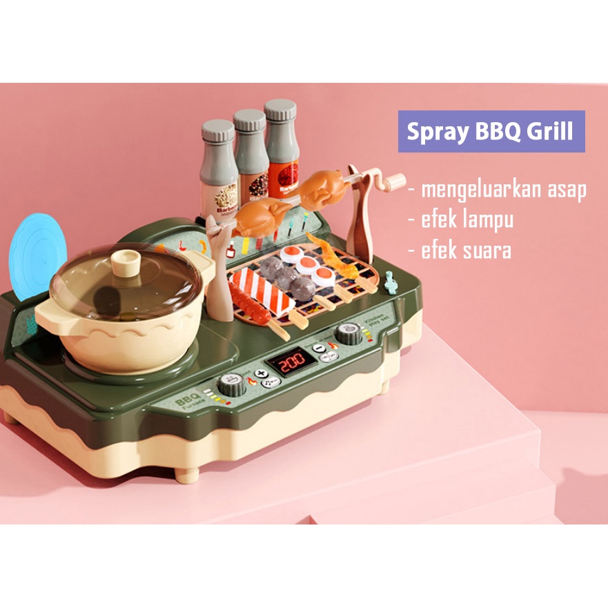 BBQ Grill Oven Mainan Masak masakan anak bisa keluar asap dan efek suara