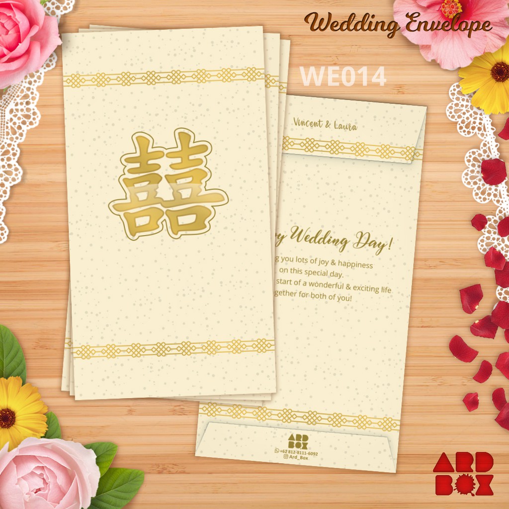 

Angpao Wedding Custom Nama Double Happiness Gold Suangsi Emas WE014