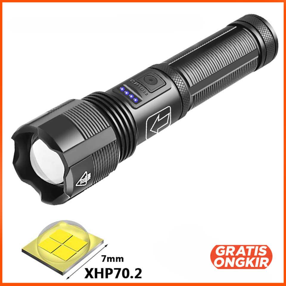 Senter LED Zoomable XHP70 4000 Lumens bonus baterai