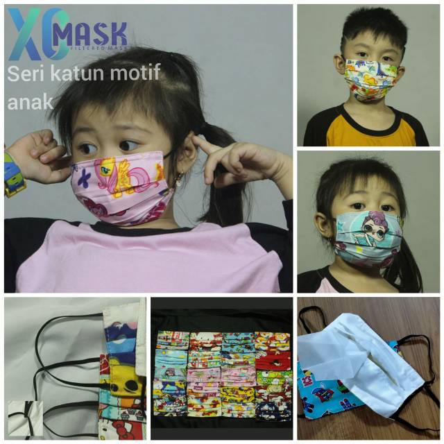 Masker Anak XO Premium - Masker Anak Kawat Hidung - Masker Anak Hijab - Masker Anak Motif lucu