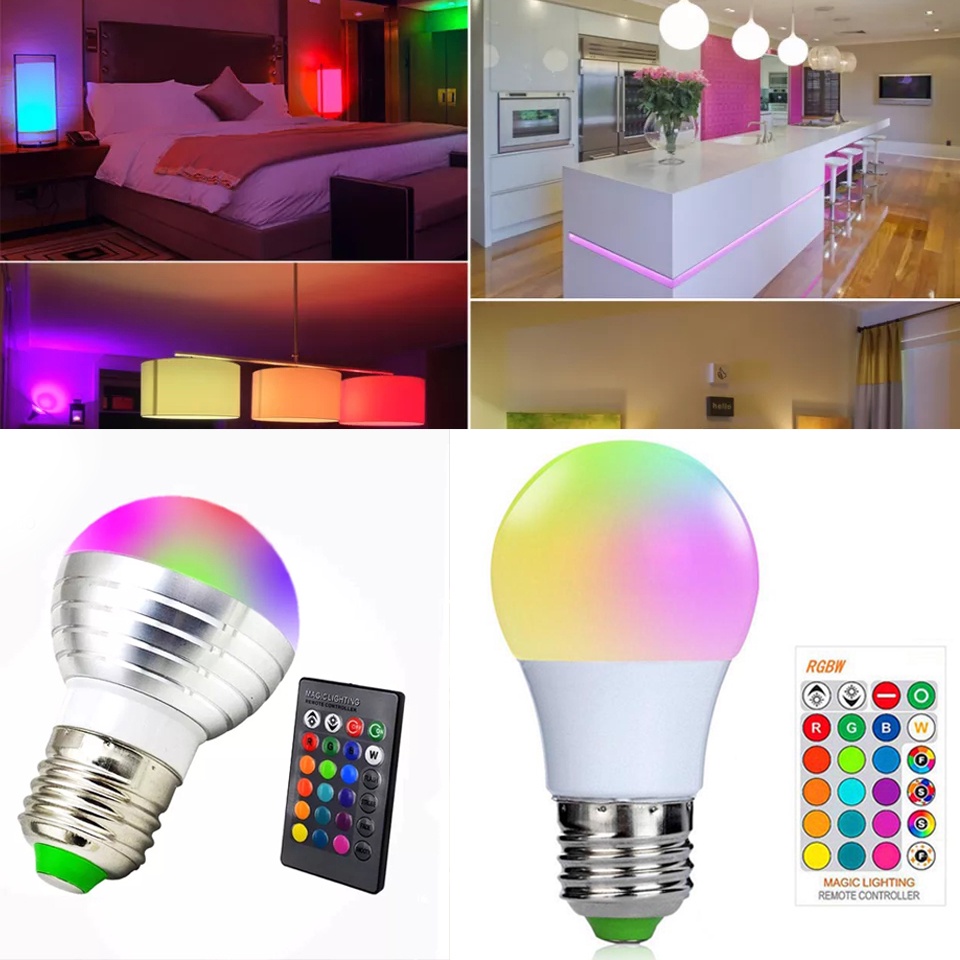 RGBW Light Bulb 3W E27 Colorful Remote Control 360 Degree Atmosphere