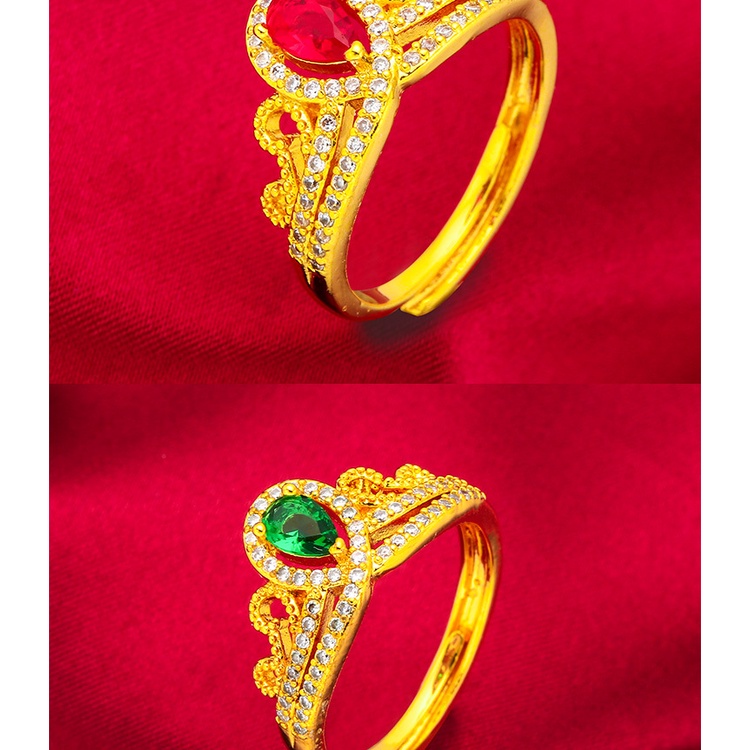 Cincin Lapis Emas Emas Asli Kadar 375 Desain Mahkota Aksen Berlian Emerald Ruby Sapphire Gaya Bangkok Untuk Wanita