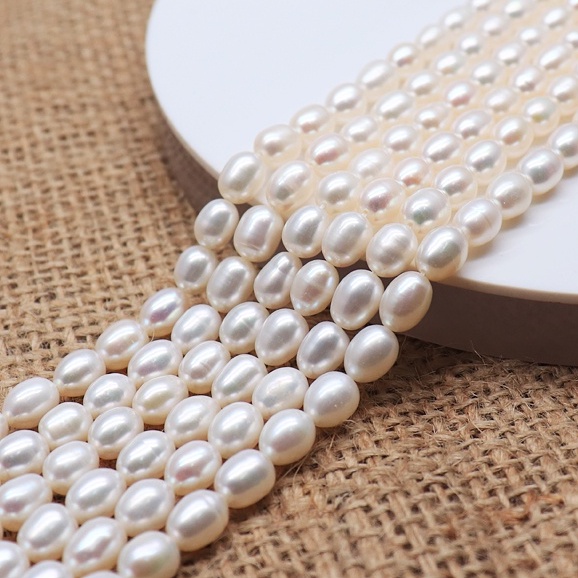 GRADE AAA MUTIARA AIR TAWAR PUTIH UNTAI ASLI UKURAN 6x8 mm OVAL SHAPE | MANIK MUTIARA AIR TAWAR AAA 